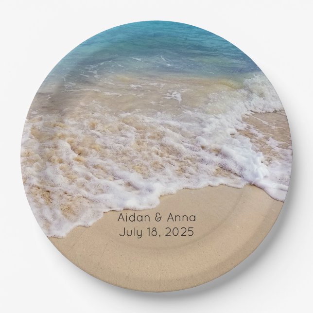 Ocean Surf and Beach Wedding Paper Plate (Front)