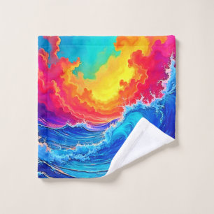 Ocean Surge: Radiant Sunset Wave Bath Towel Set