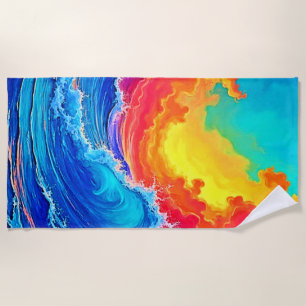 Ocean Surge: Radiant Sunset Wave Beach Towel