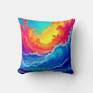 Ocean Surge: Radiant Sunset Wave Cushion