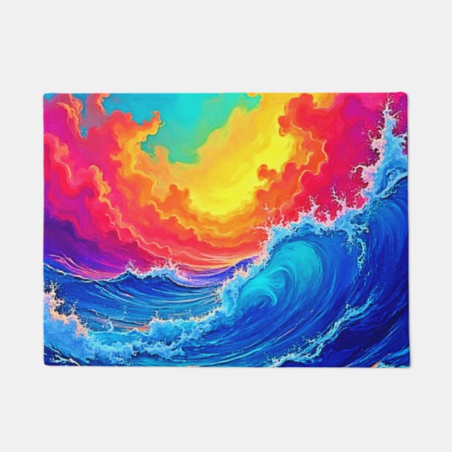 Ocean Surge: Radiant Sunset Wave Doormat (Front)