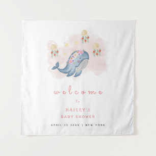 Ocean Sweet Whale Floral Baby Shower Welcome Sign  Tapestry