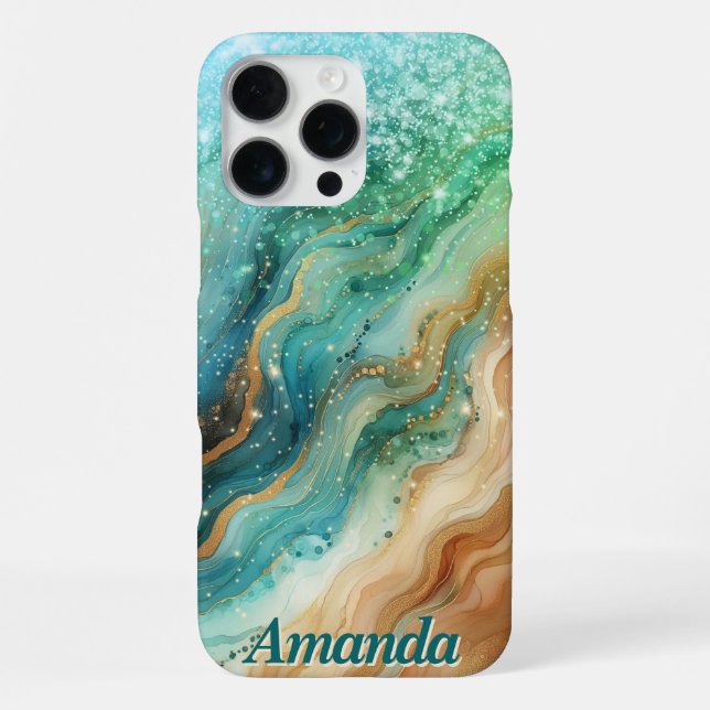 Ocean Swirl Custom Name iPhone Case (Back)