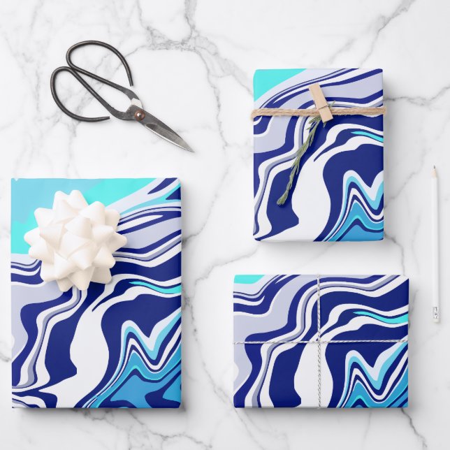 Ocean Swirls – A Dynamic Abstract Flow Wrapping Paper Sheet (Front)