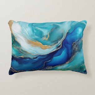 Ocean Symphony: Cobalt and Teal Abstract Decorative Cushion