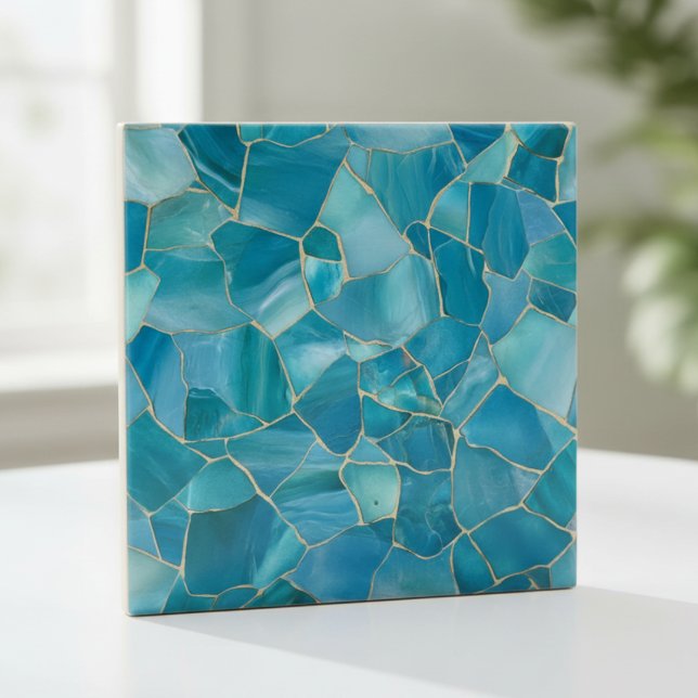 Ocean Teal Agate Gold Mosaic Tile (Creator Uploaded)