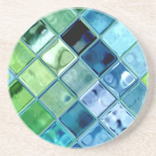 Ocean Teal Glass Mosaic Tile Art Coaster