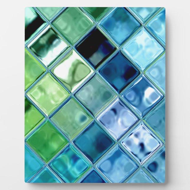 Ocean Teal Glass Mosaic Tile Art Plaque (Front)