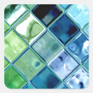 Ocean Teal Glass Mosaic Tile Art Square Sticker