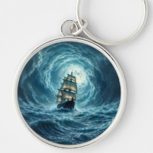 Ocean tempest storm galleon ship journey key ring