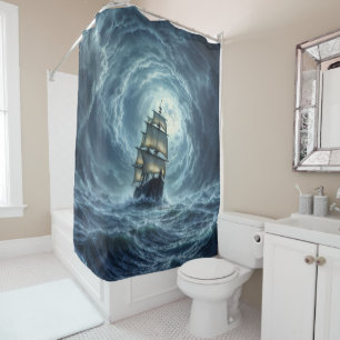 Ocean tempest storm galleon ship journey shower curtain