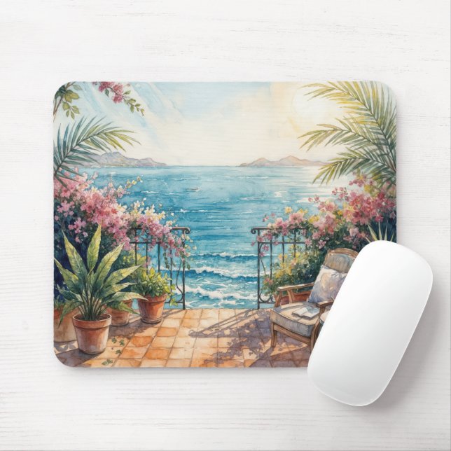 Ocean Terrace with a Peaceful View Mouse Mat (With Mouse)