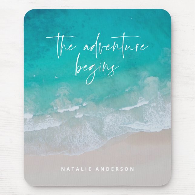 Ocean the adventure begins modern colourful mouse mat (Front)