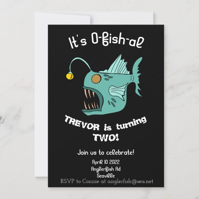 Ocean Theme Boys Birthday Anglerfish O-fish-al Inv Invitation (Front)