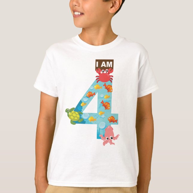 ocean theme Fourth 4th Birthday T-Shirt (Front)