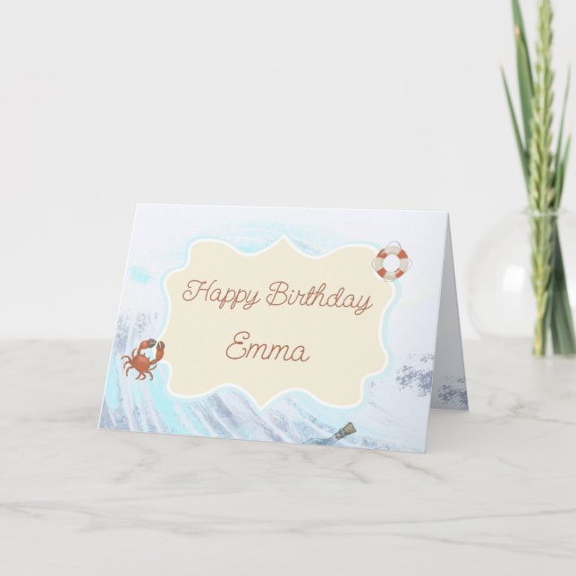 Ocean Theme Happy Birthday Personalised with Name  Card (Front)