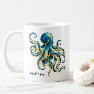 Ocean Theme Octopus Personalised Coffee Mug