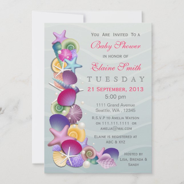 ocean theme Pink Baby shower Invites (Front)