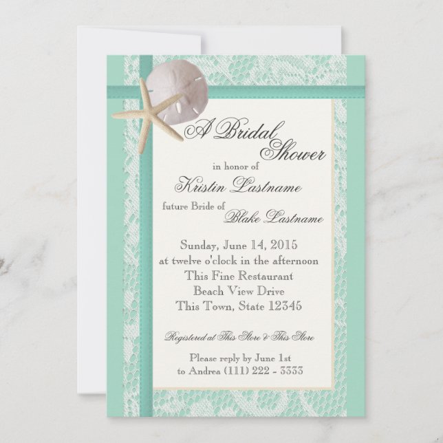 Ocean Theme Sea Foam Green Wedding Shower Invitation (Front)