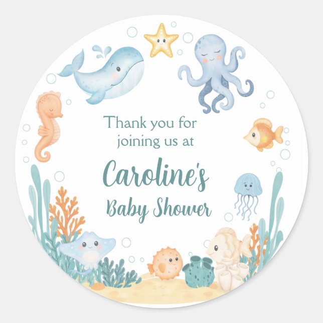 Ocean Theme Stickers for Baby Shower (Front)
