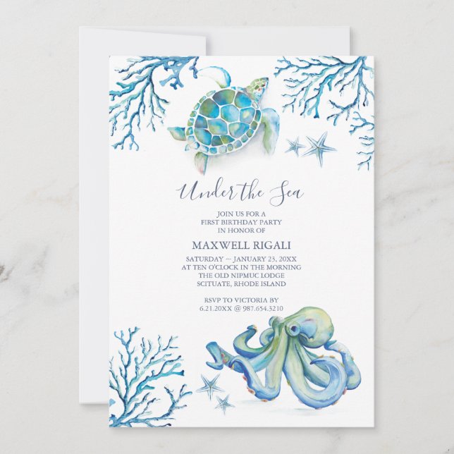 Ocean Themed 1st Birthday Invitation (Front)