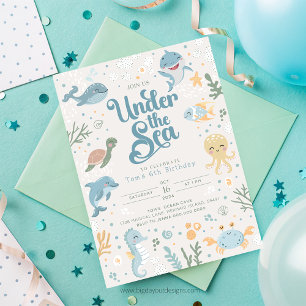 Ocean Themed 6th Birthday Invitation. Kids Ocean I Invitation