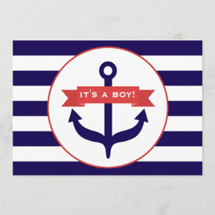 Ocean Themed Baby Shower Invitation Anchor Stripes