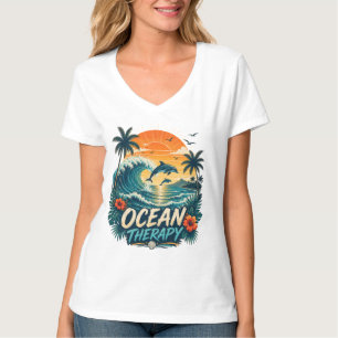 Ocean Therapy Retro Tropical Beach & Dolphin T-Shirt