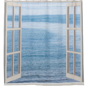 Ocean Through Window Frame Shower Curtain