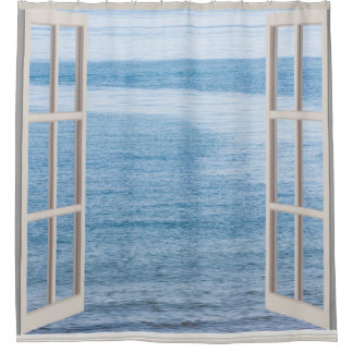 Ocean Through Window Frame Shower Curtain