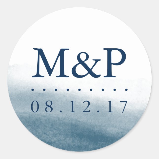 Ocean Tides Wedding Monogram Classic Round Sticker (Front)