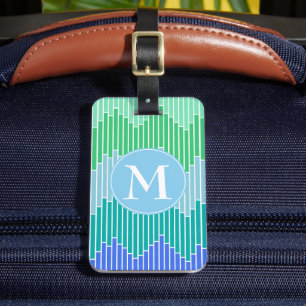 Ocean Tiles Geometric Pattern Monogrammed Luggage Tag
