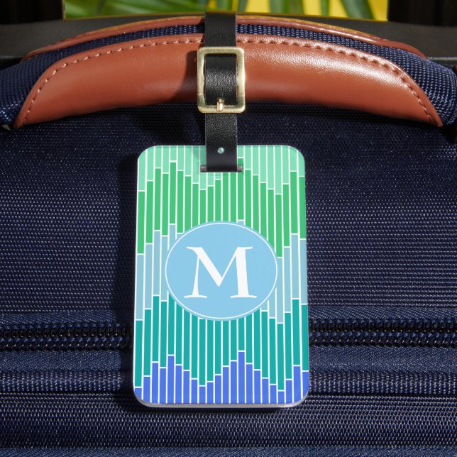 Ocean Tiles Geometric Pattern Monogrammed Luggage Tag (Front Insitu 2)