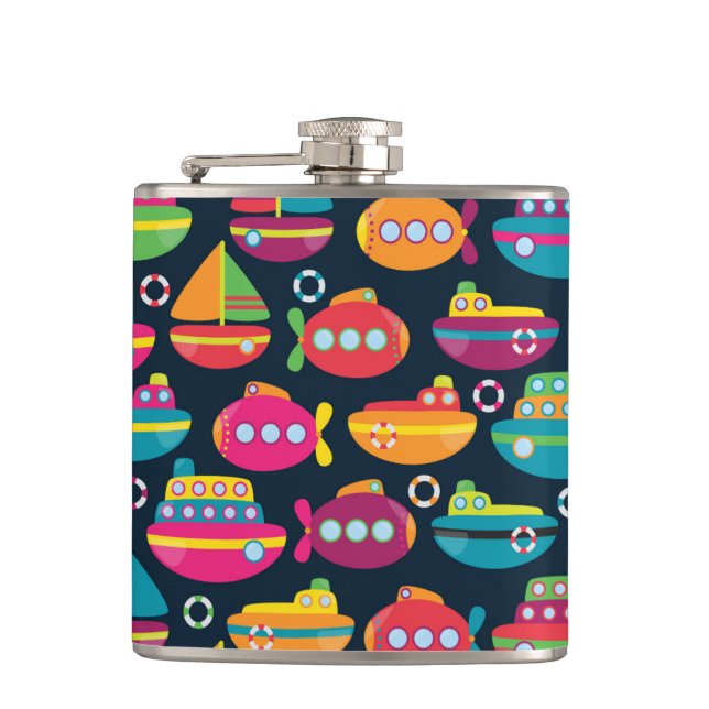 Ocean Transportation Pattern Hip Flask (Front)