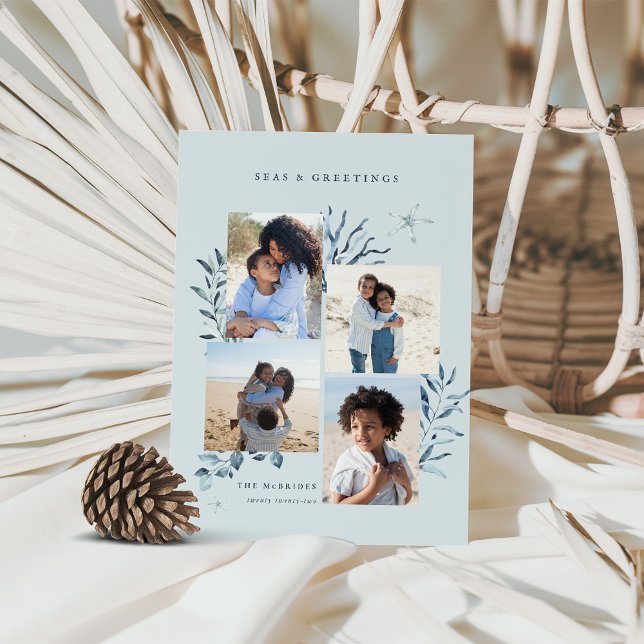 Ocean Treasures 4 Photo Coastal Christmas Holiday Card (Creator Uploaded)