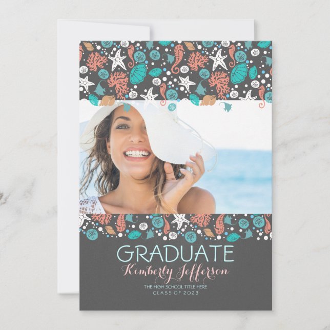 Ocean Treasures Beach Photo Graduation Party Invitation (Front)