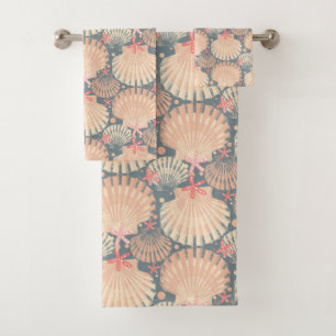 Ocean Treasures Grey with seashells and starfish Bath Towel Set