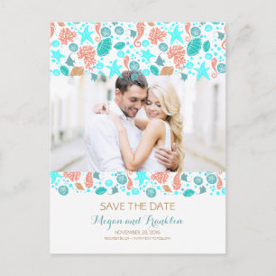 Ocean Treasures Nautical Beach Photo Save the Date Announcement Postcard