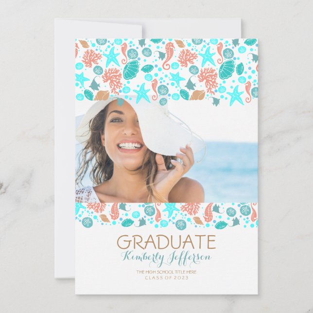 Ocean Treasures White Beach Photo Graduation Party Invitation (Front)