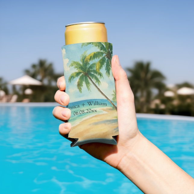 Ocean Tropical Beach Island Summer Wedding Seltzer Can Cooler (In Situ Pool)