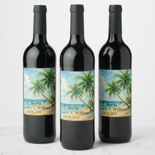 Ocean Tropical Beach Island Summer Wedding Wine Label