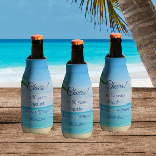 Ocean Tropical Golden 50th Wedding Anniversary Bottle Cooler
