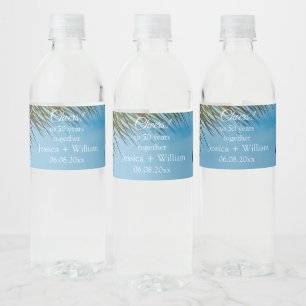 Ocean Tropical Golden 50th Wedding Anniversary  Water Bottle Label