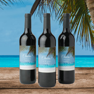 Ocean Tropical Golden 50th Wedding Anniversary  Wine Label