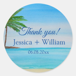 Ocean Tropical Island Beach Wedding Thank you Classic Round Sticker