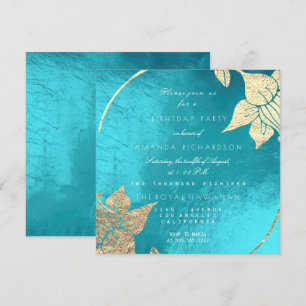 Ocean Turquoise Champaign Floral  Birthday Party Invitation