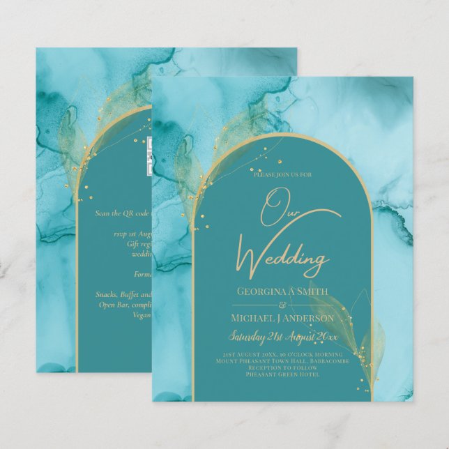 Ocean Turquoise Teal Gold Wedding (Front/Back)