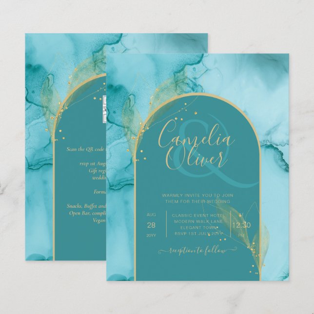 Ocean Turquoise Teal Gold Wedding (Front/Back)
