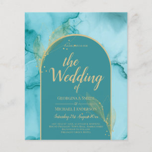 Ocean Turquoise Teal Gold Wedding Flyer