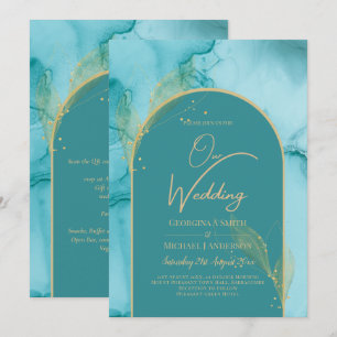 Ocean Turquoise Teal Gold Wedding Invitation